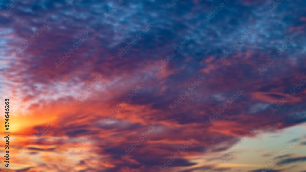 Sunset sky. Cirrocumulus and cirrostratus clouds during sunset. Beautiful dramatic sunset sky background. Selective focus included. Noisy photo.