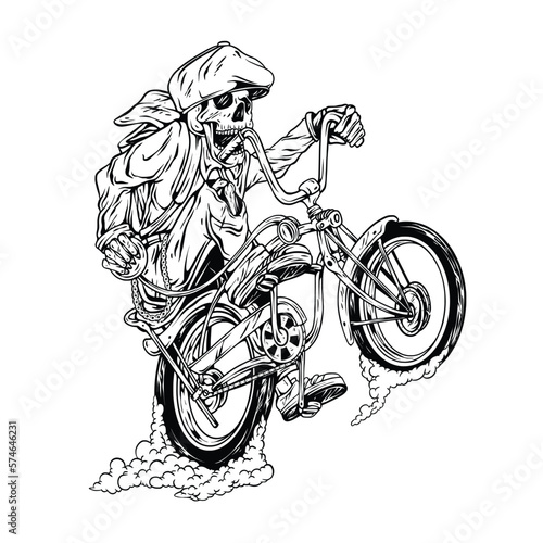 design sketch lowrider bike skull vintage illustration free photo