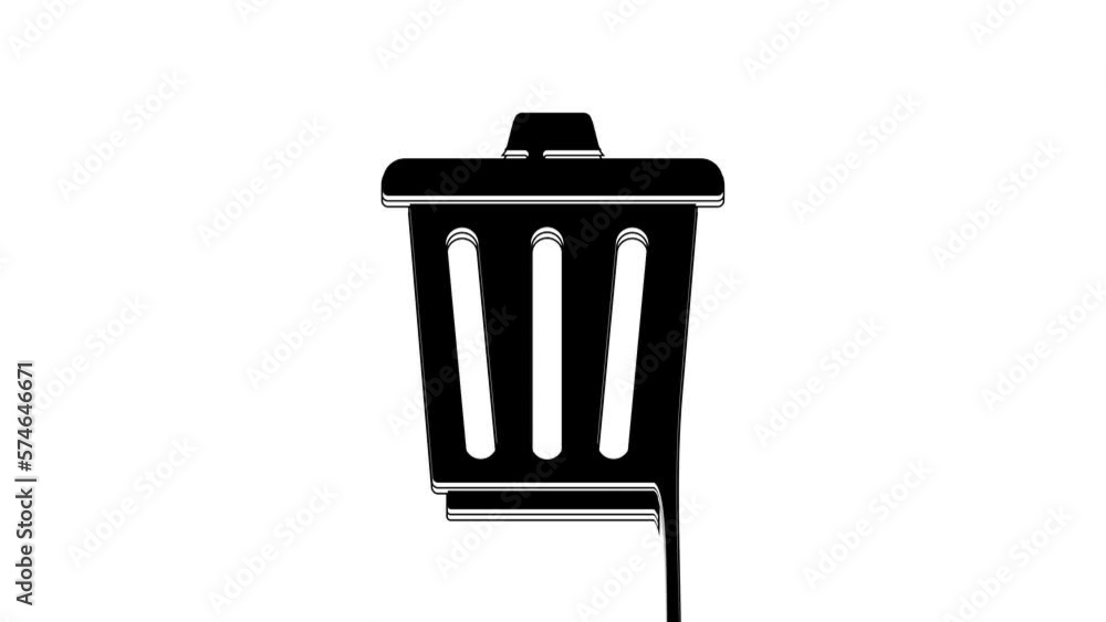 Black Trash can icon isolated on white background. Garbage bin sign. Recycle basket icon. Office trash icon. 4K Video motion graphic animation Black Trash can icon isolated on white background. Garbage bin sign. Recycle basket icon. Office trash icon. 4K Video motion graphic animation