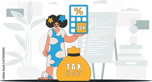 Elegant woman with a percentage. An illustration demonstrating the correct payment of taxes.