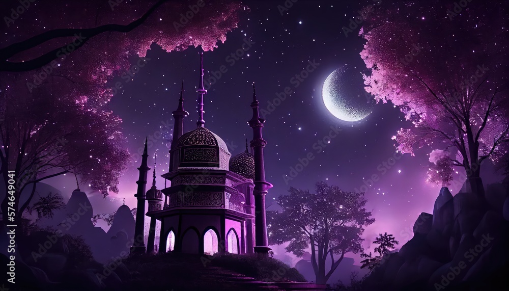 Ramadan Kareem background with mosque and moon. generative Ai Ramadan Kareem background with mosque and moon. generative Ai