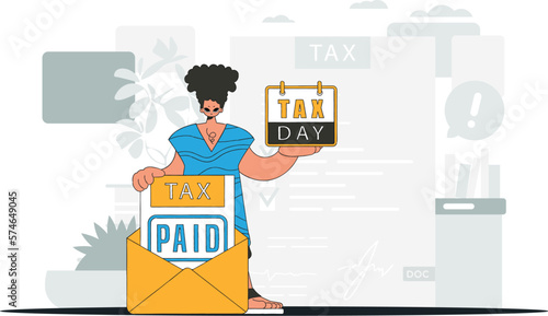 Gorgeous man holds a calendal in his hand. TAX day. An illustration demonstrating the importance of paying taxes for economic development.