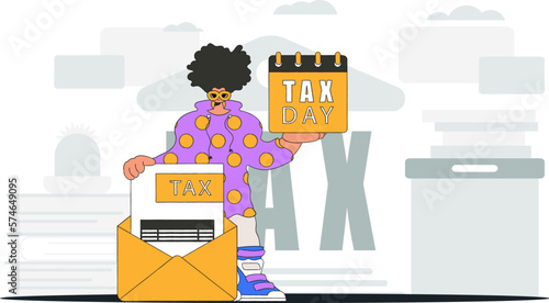 Gorgeous man holds a calendal in his hand. TAX day. An illustration demonstrating the correct payment of taxes.