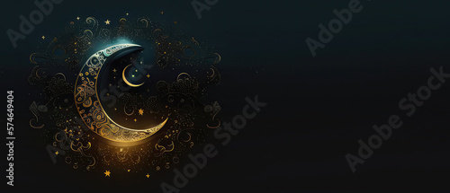 Ramadan Kareem background with crescent moon and stars. generative Ai.