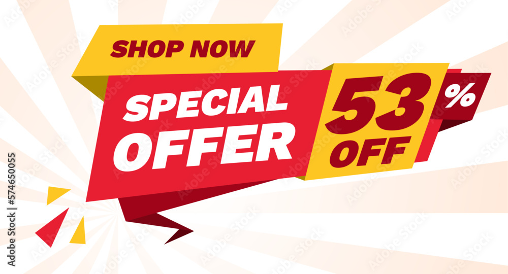 special offer 53 percent off, shop now banner design template
