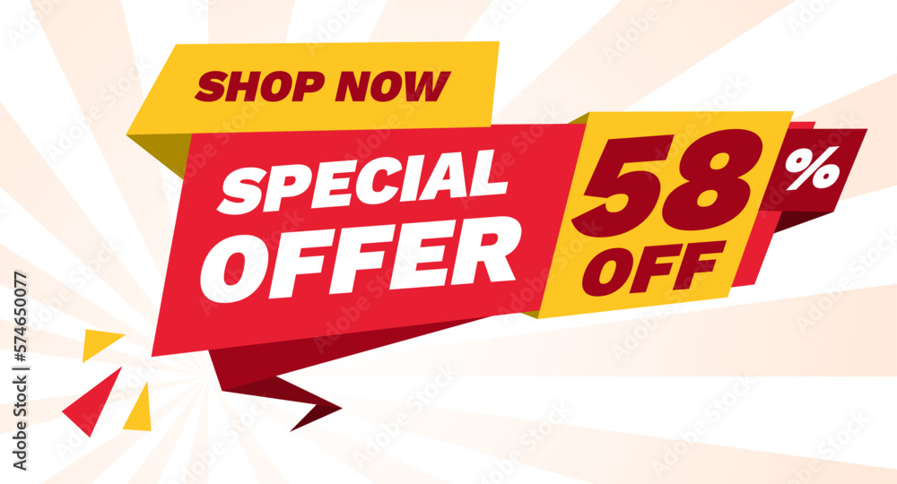 special offer 58 percent off, shop now banner design template
