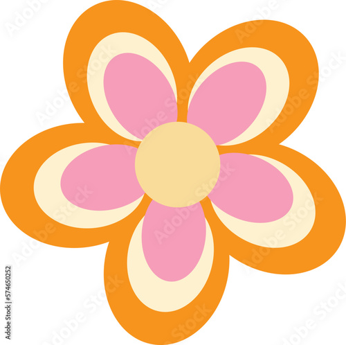 Retro Groovy Flower Hippie illustration. Retro 90s style.
