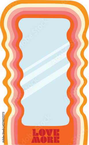 Retro groovy wavy mirror on the white isolated background. 