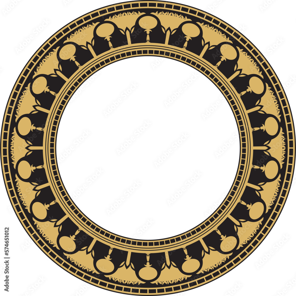 Vector golden round Egyptian border. Circle ornament of ancient Africa. Pattern of lotus flowers and sun.. Vector golden round Egyptian border. Circle ornament of ancient Africa. Pattern of lotus flowers and sun..