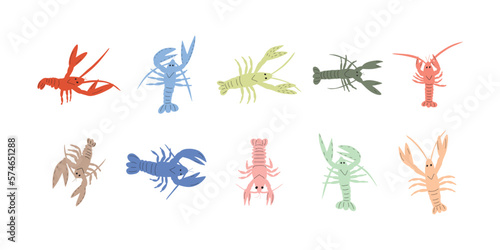 Crayfish Character sea animal on deep background. Wild life illustration. Underwear world. Vector illustration.