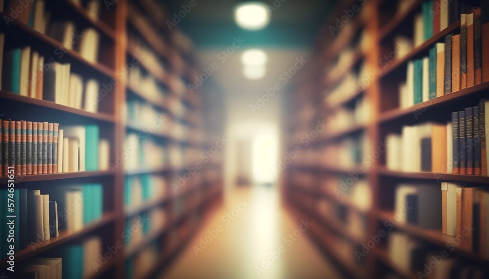 Interior of a College Library in Blur, Generative Ai