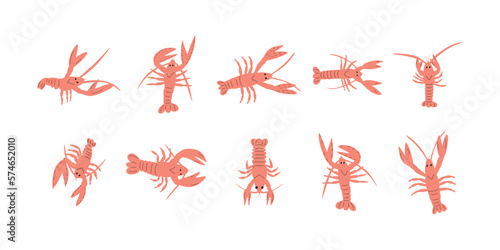 Crayfish Character sea animal on deep background. Wild life illustration. Underwear world. Vector illustration.