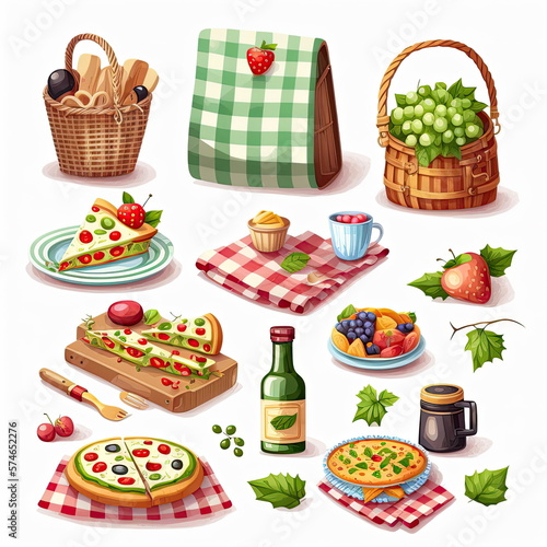 Collection set of picnic  white background  Made by AI Artificial intelligence