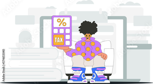 A fashionable man holds a calculator in his hand Illustration demonstrating the correct payment of taxes.