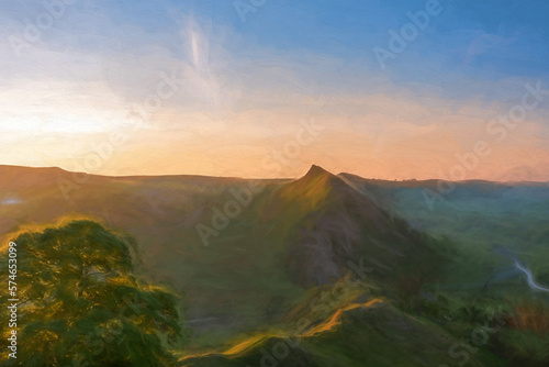 Digital painting of sunrise on Parkhouse Hill and Chrome Hill in the Peak District National Park. © Rob Thorley