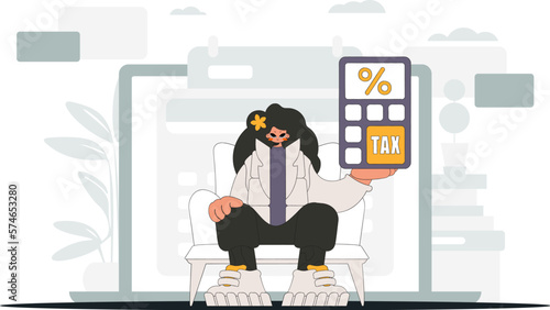 Fashionable woman with percentage. An illustration demonstrating the correct payment of taxes.