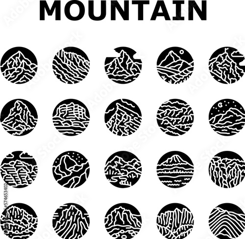 mountain landscape hill nature icons set vector