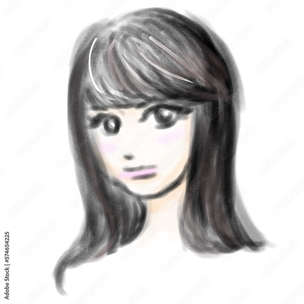 Fototapeta premium 黒髪ロングヘアの女性のイラスト