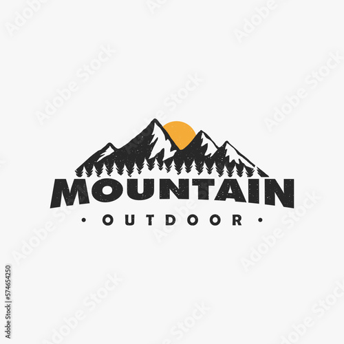 mountain and retro logo icon and vector