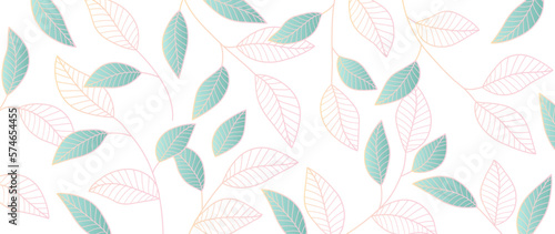 Luxury branches and leaves, botanical illustration isolated on white background, hand drawn simple leaf wallpaper design for banner, fabric, cover, digital art vector illustration.