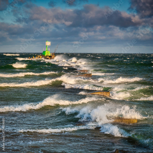 Canvas Print Windy day at wintery beach by the Baltic Sea in Gdansk. Poland