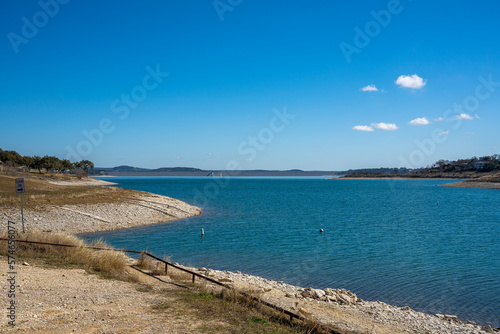 Lake blue water and sky beautiful day