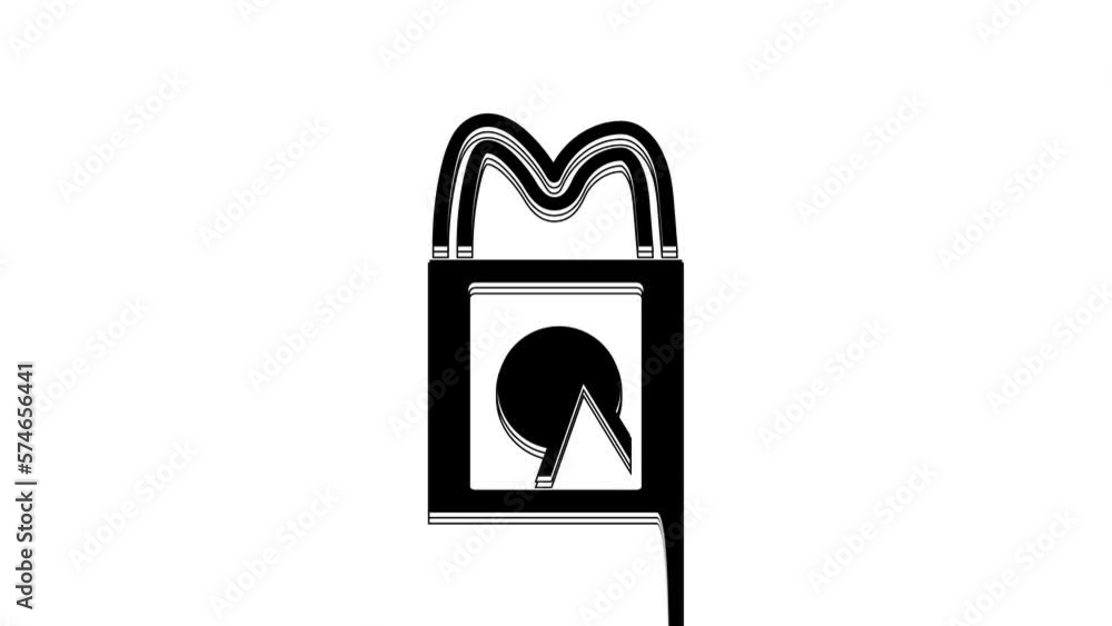 Black Paper shopping bag icon isolated on white background. Package sign. 4K Video motion graphic animation Black Paper shopping bag icon isolated on white background. Package sign. 4K Video motion graphic animation