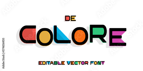 Editable De Colore font alphabet letters. Modern logo typography. Color creative art typographic design. Festive letter set for rainbow logo, headline, color cover title. Isolated vector typeset