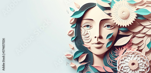 Woman's day paper cut with flowers and Copy space background, International Woman's day, modified illustration, papercut design