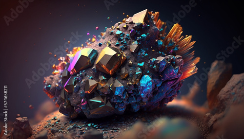 A strange space stone, having a different mix of elements. outer space background. Generative AI.