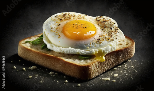 A simple and classic fried egg on a bed of buttered toast. Generative AI.