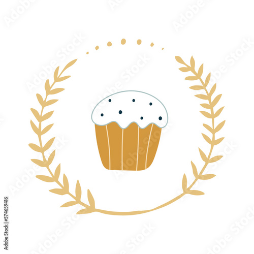 Easter bun. Kulich. Bread. Happy Easter.Hand-drawn. Vector illustration.