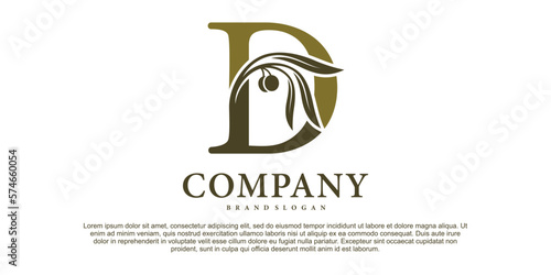 The letter D with luxury alphabet monogram with an olive branch Premium Vektor