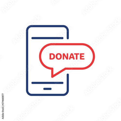 Online Donate on Phone Line Icon. Web Mobile Giving Money and Assistance Linear Pictogram. Internet Donate Outline Icon. Finance Help Concept. Editable Stroke. Isolated Vector Illustration