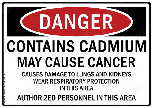 Cadmium hazard sign and labels contain cadmium may cause cancer