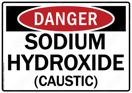 Caustic hazard sign and labels sodium hydroxide