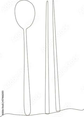 Hand holding chopsticks. Asian traditional cutlery. One continuous line drawing. Line Art isolated white background.vector illustration
