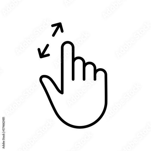 Zoom Gesture, Hand Finger Swipe Up and Down Line Icon. Enlarge Screen, Rotate on Screen Linear Pictogram. Gesture Slide Up and Down Outline Icon. Editable Stroke. Isolated Vector Illustration