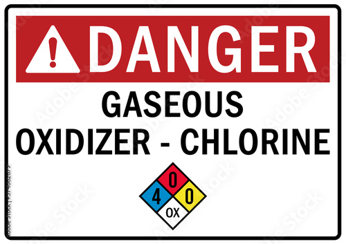 Chlorine gas hazard sign and labels gas oxidizer chlorine