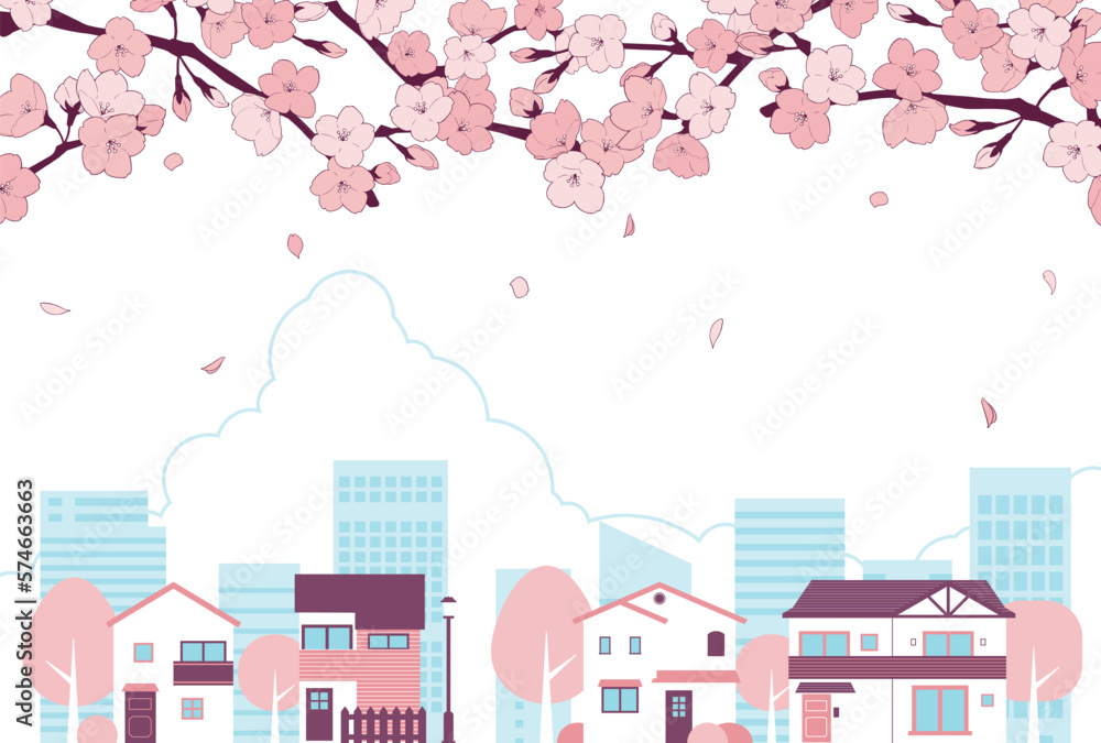 背景素材_街並み_桜