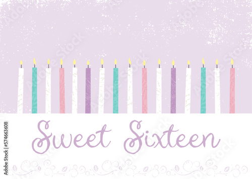 A sweet sixteen row of birthday candles in a cut paper style with textures
