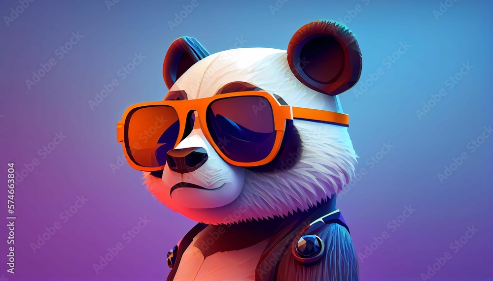 panda wearing sunglasses on a solid color background, vector art, digital art, faceted. Generative AI.  - obrazy, fototapety, plakaty 