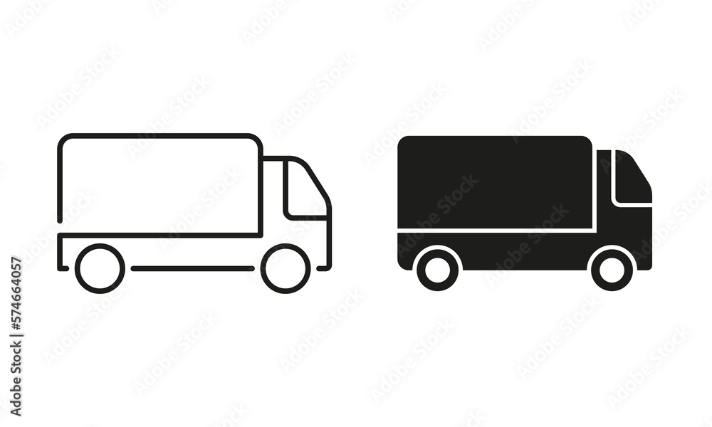 Van Shipping Parcel Silhouette and Line Icon Set. Deliver Lorry Sign. Cargo Fast Delivery Service Pictogram. Freight Truck Transport Courier Symbol. Editable Stroke. Isolated Vector Illustration Van Shipping Parcel Silhouette and Line Icon Set. Deliver Lorry Sign. Cargo Fast Delivery Service Pictogram. Freight Truck Transport Courier Symbol. Editable Stroke. Isolated Vector Illustration