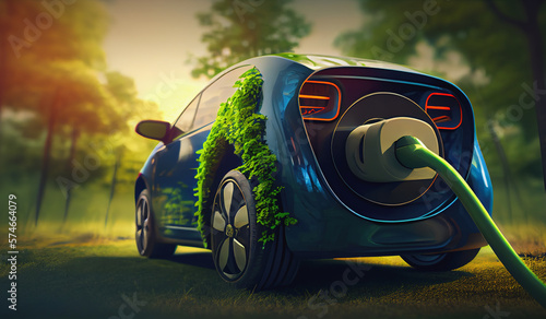 illustration of renewable energy. electric car photo