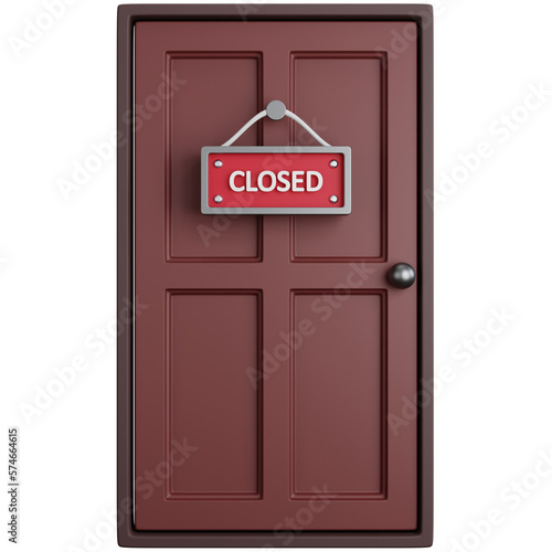 3D Illustration House Door With Closed Hanging Board