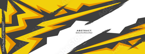 Stylish sports background with geometric sharp shapes. Wide Banner Black Yellow Design Background