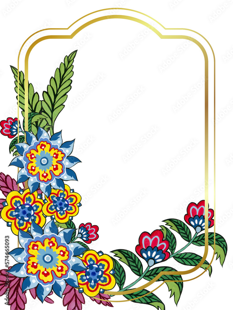 Naklejka premium Asian Batik Dazzling Folk art elements isolated transparent colorful floral design Retro blossom and foliage ornament perfect for wallpaper, fabric fashion, greeting 