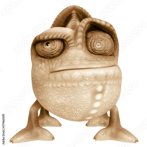 chameleon cartoon have a dubious face in a white background