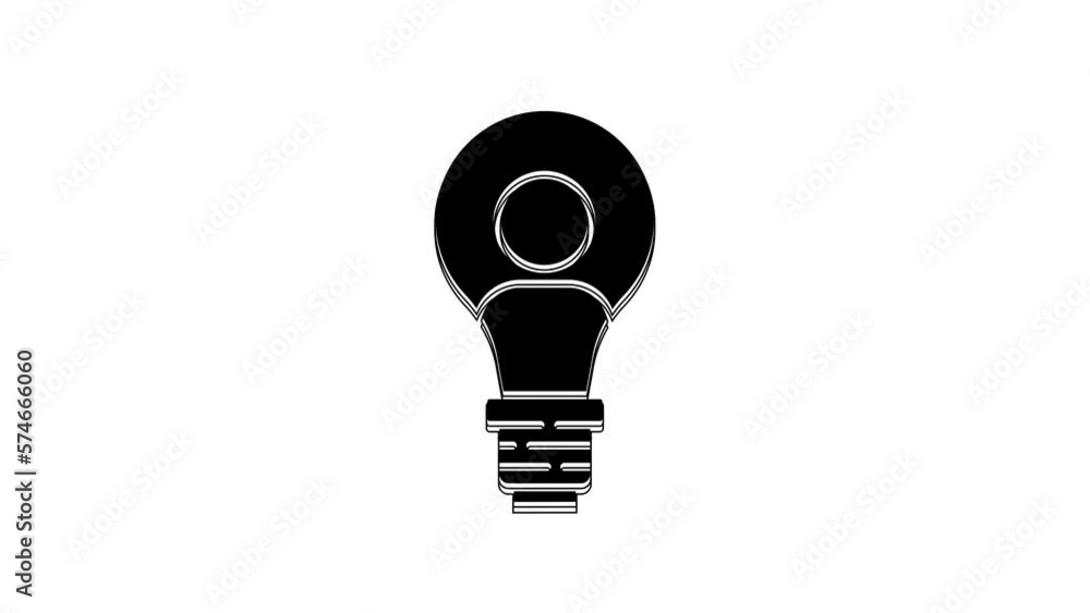 Black Human head with lamp bulb icon isolated on white background. 4K Video motion graphic animation Black Human head with lamp bulb icon isolated on white background. 4K Video motion graphic animation