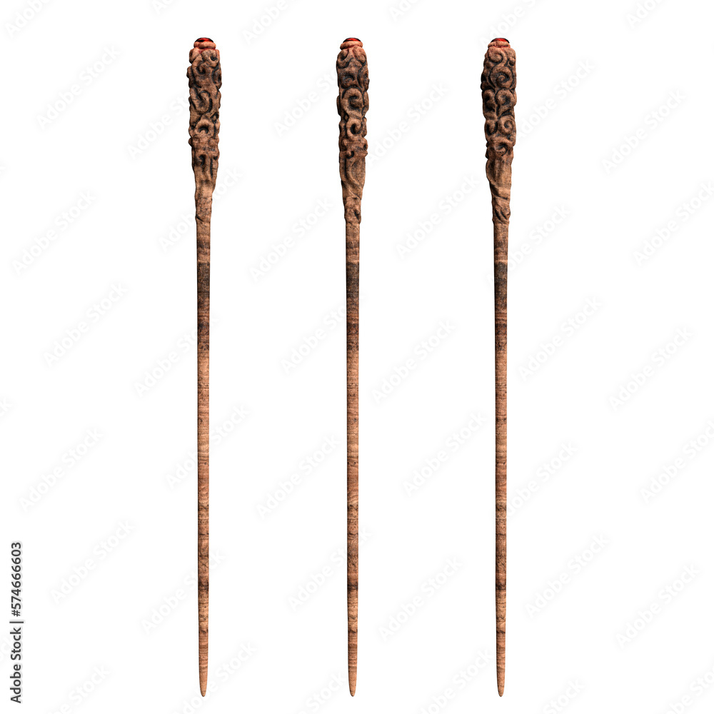 3d rendering wooden magic staff with red small stone isolated 3d rendering wooden magic staff with red small stone isolated